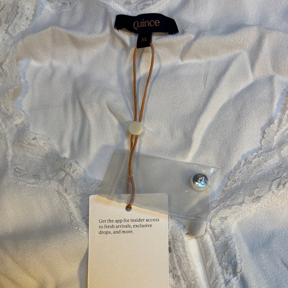 NWT Quince Women Lightweight Crepe Lace Puff Sleeve Blouse Ivory - Picture 4 of 8